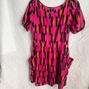 Allen B. By Allen Schwartz Pink and Black Puff Sleeve Geometric Mini Dress